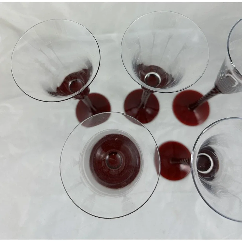 Bombay Wine Glasses Tall Twisted Ruby Red Stem 13